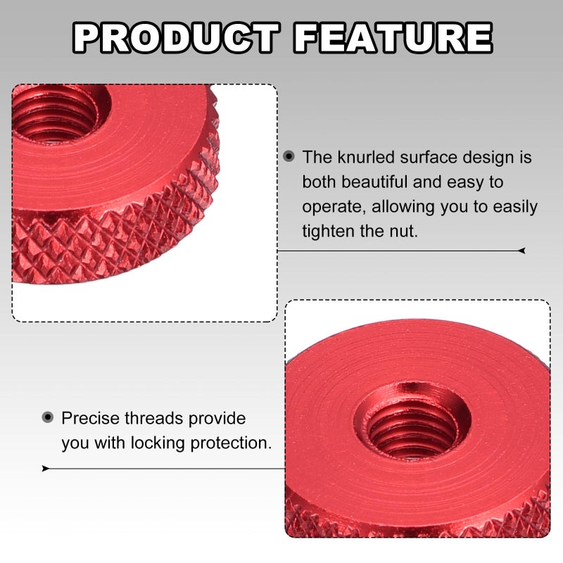 يو إكس سيل 10 قطع من صواميل الإبهام المسطحة من uxcell، M5x16 × 5 مم، صواميل ثقب التمرير، سبائك الألومنيوم الماسية المخرشة، رأس مسطح من خلال قفل الفتحة، صواميل ضبط للطابعة ثلاثية الأبعاد، أحمر - Image 3